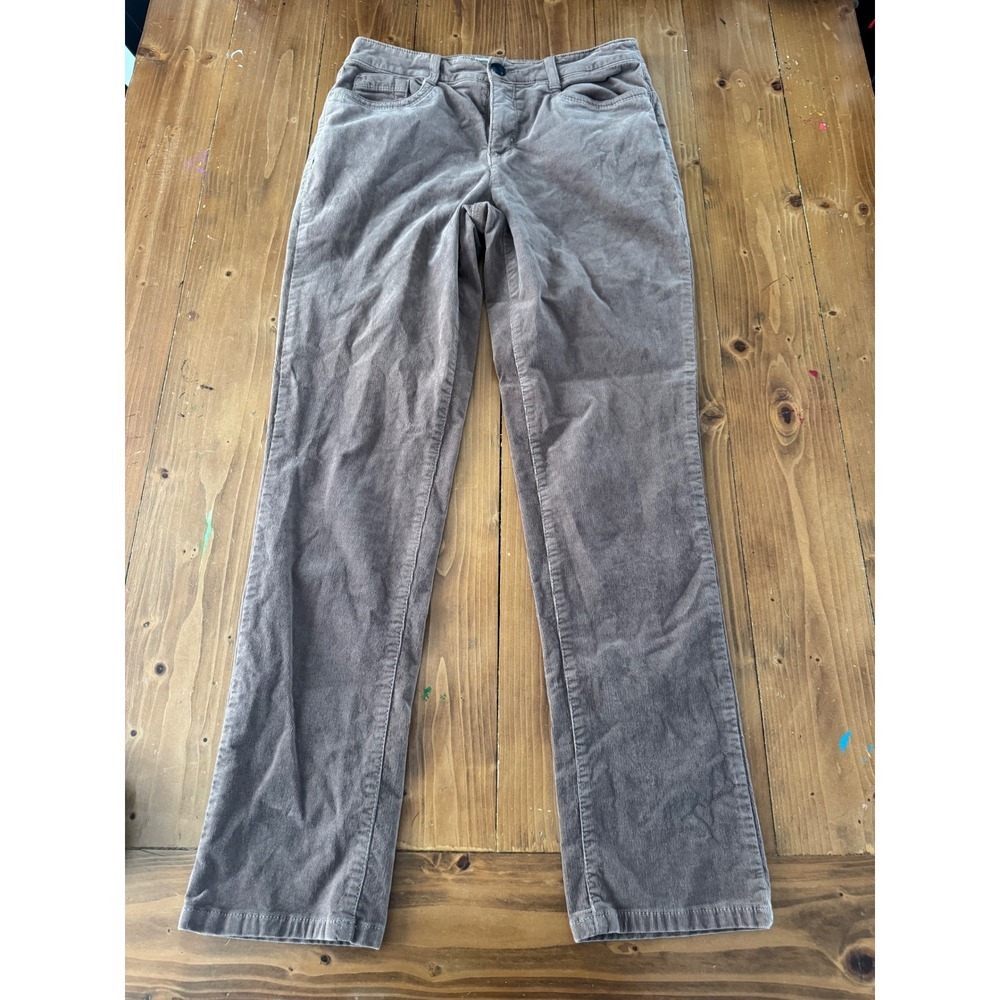 Womens Corduroy Pants Brown Straight Leg Stretch Size 10L Long